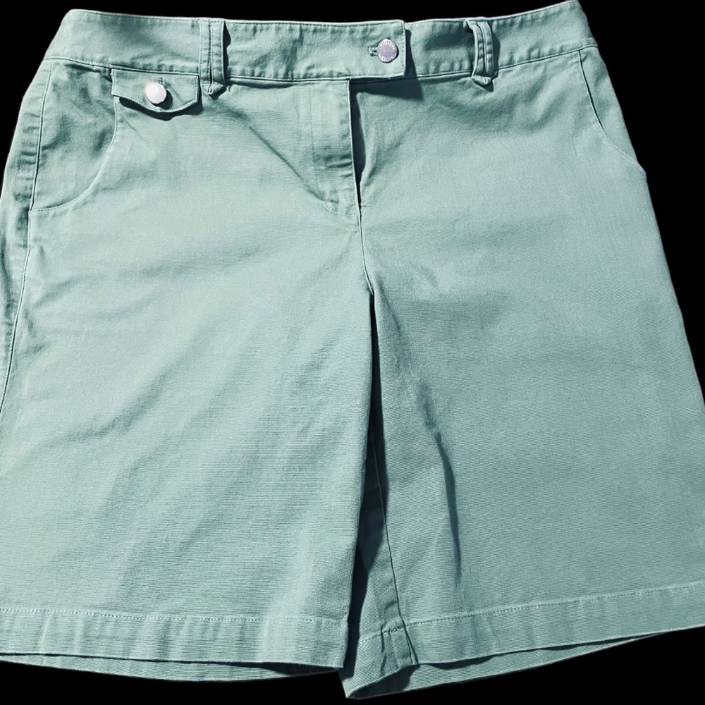 Villager Stretch A Liz Claiborne Co Womens Green Bermuda Shorts 100% Cotton S 14